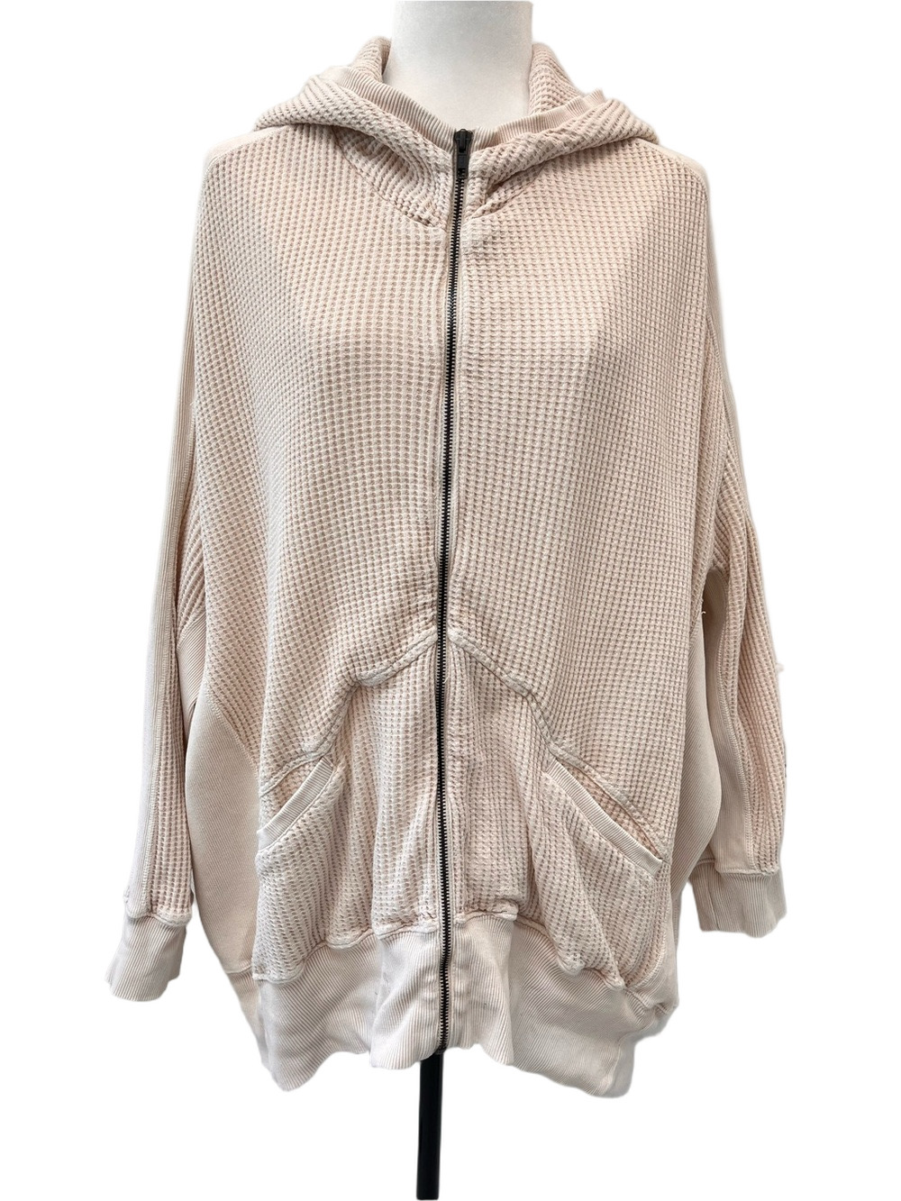 Free People FP One Ash Hoodie Ivory Light Waffle Knit Zip Up Sweatshirt Medium